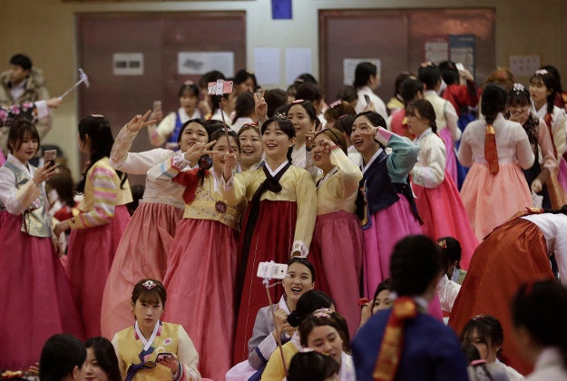 A South Korean graduation selfie.