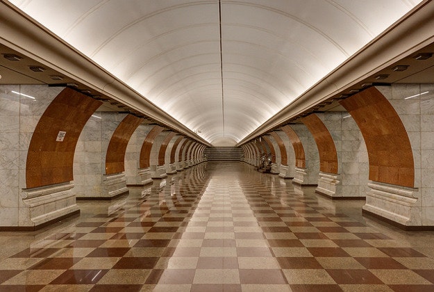 Park Pobedy Metro Station in Moscow, Russia. 