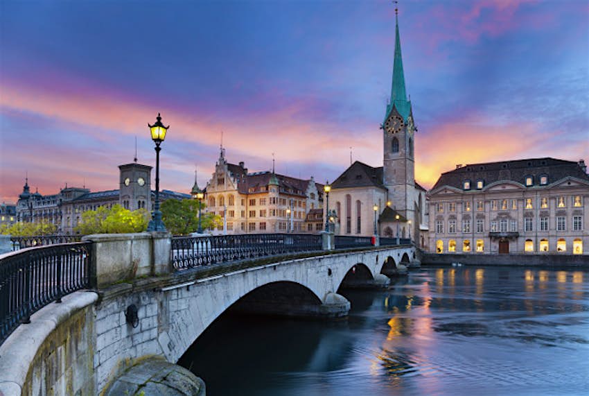 Travel News - zurich Zurich during dramatic sunset.