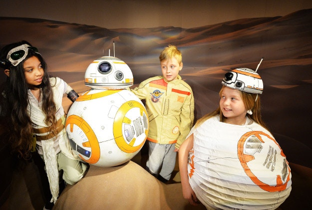 Leilani Gordon, Troy Hood and Darcy Dennis get to meet the Star Wars droid BB-8, which is the newest addition to the Madame Tussauds wax figures Star Wars group, going on show this coming Friday at Madame Tussauds in London.