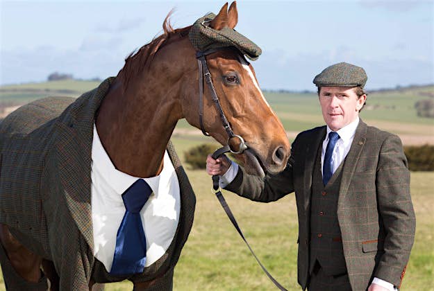 Travel News - cheltenham tweeds 2 Former jockey A.P. McCoy unveils the world's first authentic Harris Tweed suit designed for a racehorse.