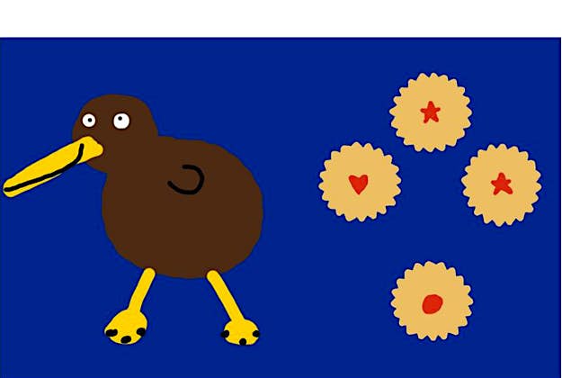 Travel News - flag5 Happy Kiwis Designed by: Karl Hammond from Northland It stands for our iconic kiwi and an iconic biscuit, the shrewsbury biscuit