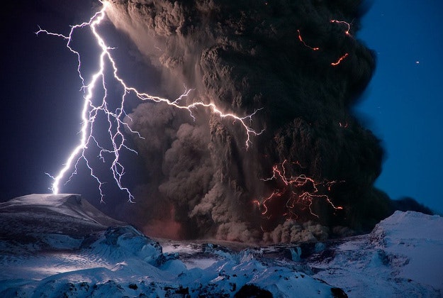 Volcanic lightning in Iceland. 