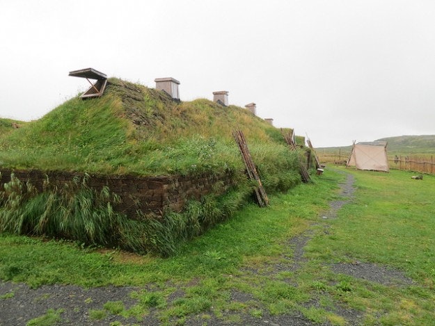Replica Viking hut at L'Anse Aux Meadows, Newfoundland.