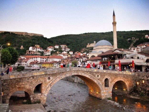 Stone Bridge and Sinan Pasha Mosque in Prizren's Old Town.