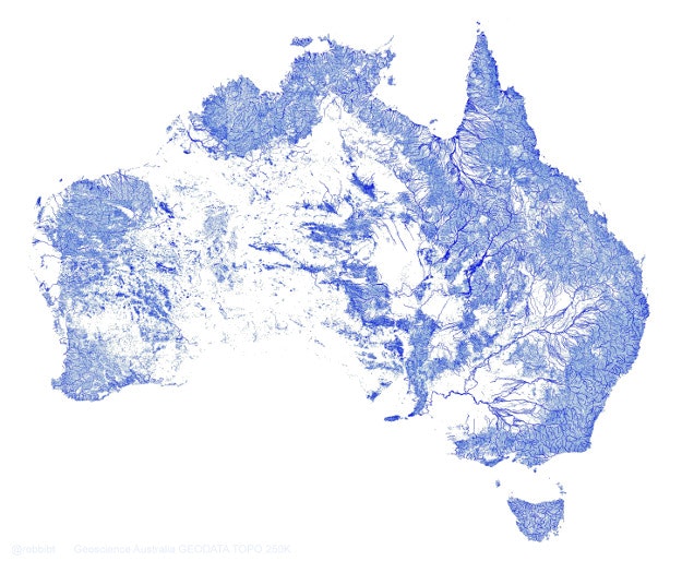 A view of all Australia rivers and streams.