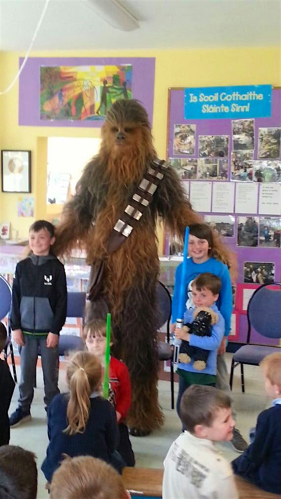 Travel News - 000c488f-572 The 7 ft Wookie spent over half an hour with the pupils.