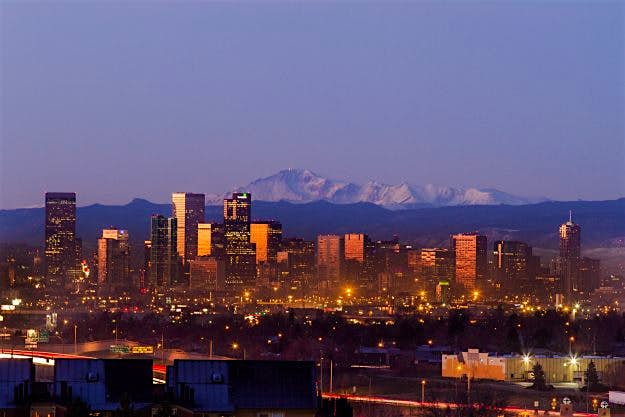 Travel News - 500px Photo ID: 103006253 - Denver city skyline photographed before sunrise with Pikes Peak Behind (14,000 foot mountain) Denver city skyline photographed before sunrise with Pikes Peak Behind