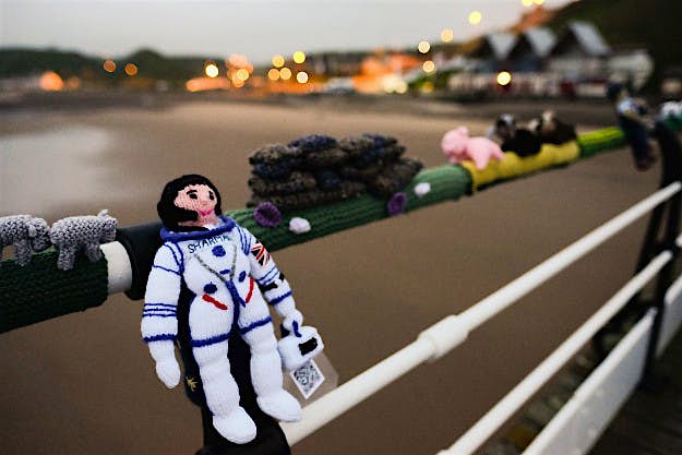 Travel News - <> on May 24, 2016 in Malton, England. Yarn art in Saltburn-by-the-Sea.