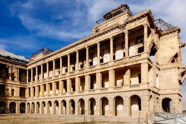 The ruined Darul Aman Palace which is a European-style palace, now ruined, located about sixteen kilometers (ten miles) outside of the center of Kabul, Afghanistan.Darul Aman Palace was built in the early 1920s as a part of the endeavours of King Amanullah Khan to modernize Afghanistan.