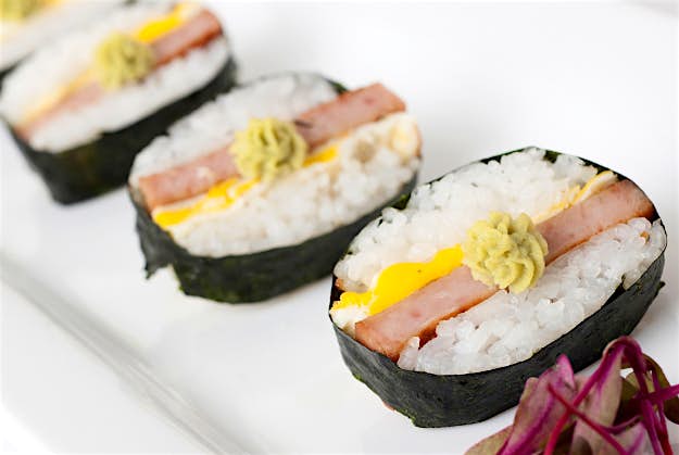 Travel News - 02_spam_sushi SPAM® Sushi Grilled SPAM®, sushi rice, fried egg and wasabi rolled in nori (dried seaweed).