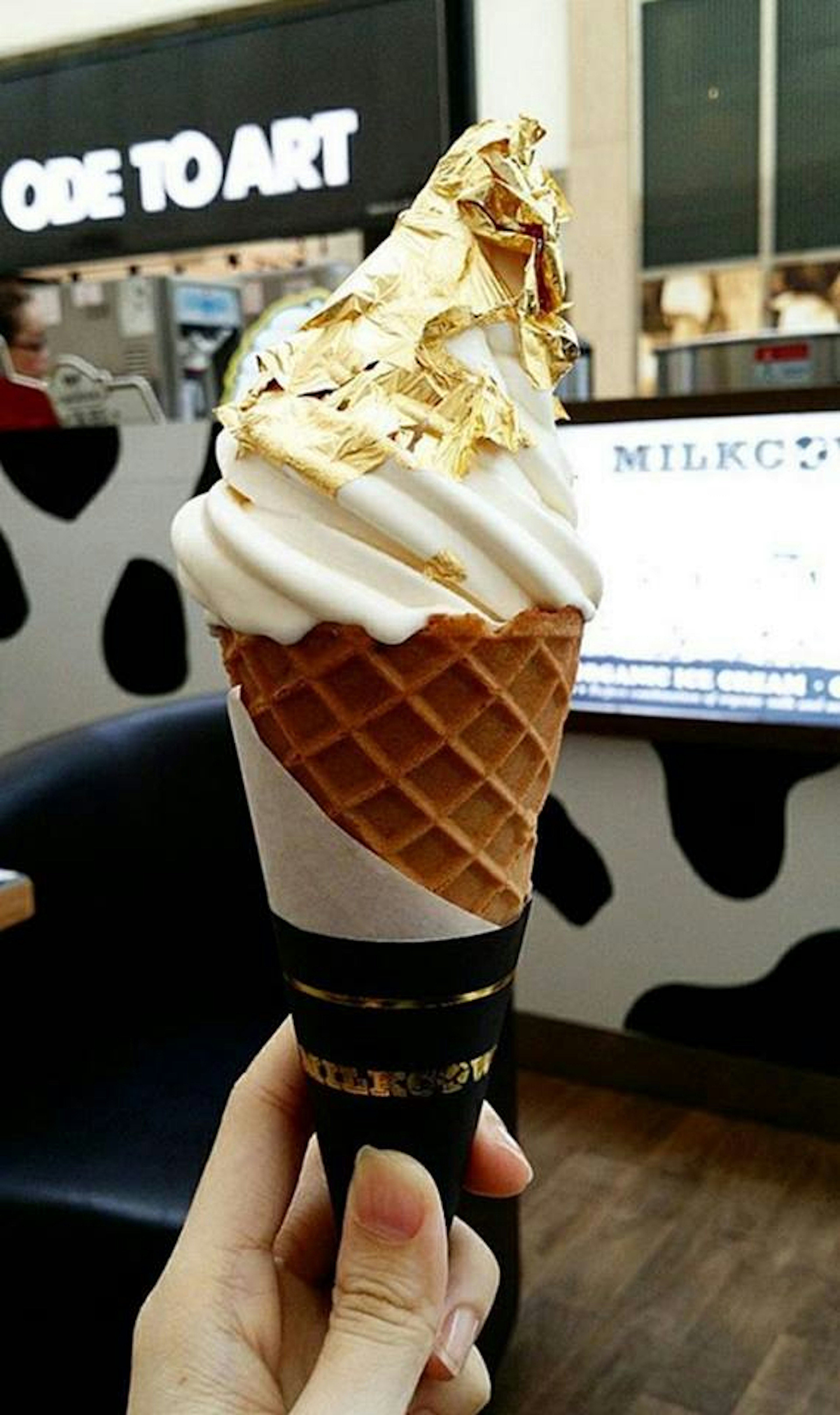 Japanese shop is selling a gold leaf ice cream cone Lonely