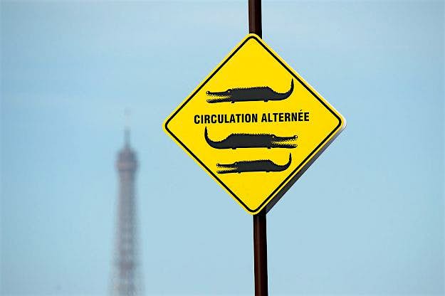 Travel News - FRANCE-TOURISM-HOLIDAYS-PARIS-PLAGE A picture taken in "Paris Plage" shows a sign reading "alternate traffic".