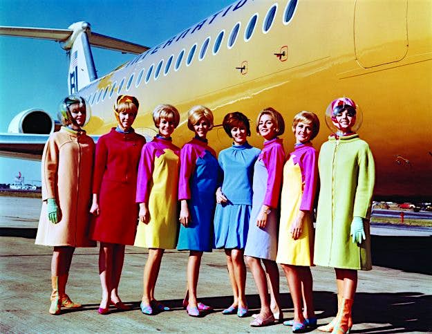 Travel News - SF Airport1 Braniff International Airways hostesses in uniforms by Emilio Pucci1965