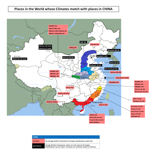 A climate map comparison for China.