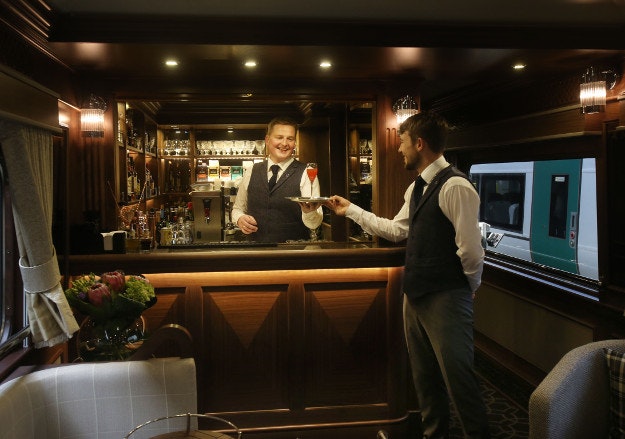 The bar and lounge on board the Belmond Grand Hibernian.