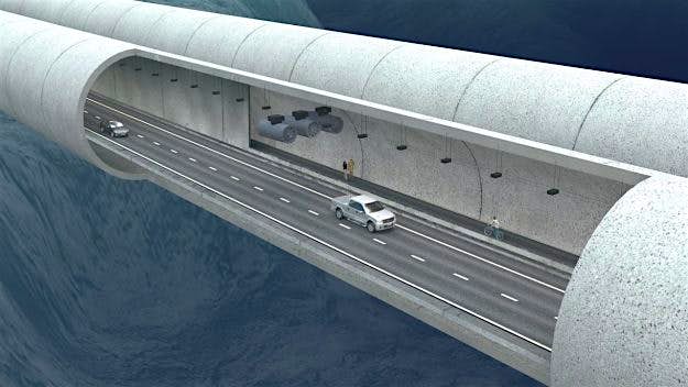 Travel News - Underwater tunnel The proposed plan for an underwater tunnel between Norway's Fjord system.