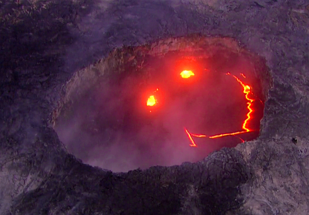 Travel News - Volcanoenhanced3 The smiley face inside the Pu'u 'O'o vent at the Kilauea Volcano.