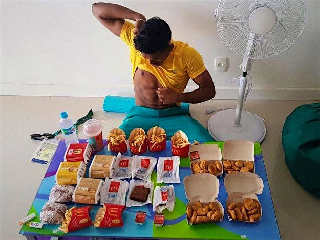 Travel News - Australian badminton player Sawan Serasinghe posted a photo of his fast food feast following his team's defeat in Rio. Image: Sawan Serasinghe