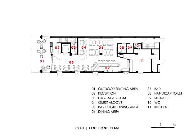 Travel News - 36 LEVEL ONE_A4 The floor plan for level one showing the different space available to guests.