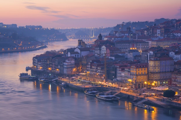 A panoramic view of river Douro in Porto city, Portugal.