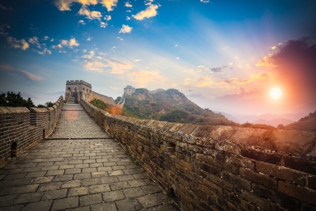 The Great Wall with a sunset glow at Jinshanling, China. 
