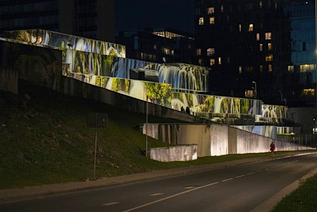 Travel News - studiovieta-com-waterfall-studiovieta_0540 This plain concrete Soviet building in Lithuania was transformed into a stunning piece of art. Image: Studio Vieta