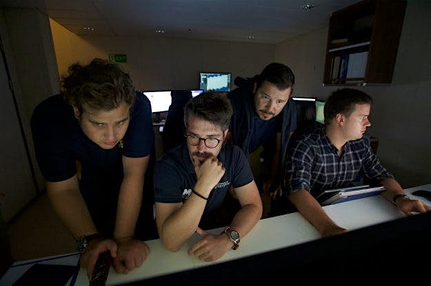 Travel News - 10_Black Sea MAP team (2) The team of maritime archaeologists on board Stril Explorer during the survey programme in the Bulgarian Black Sea. From left to right Felix Pedrotti, Dr Rodrigo Pacheco-Ruiz, Dr Dragomir Garbov and Dr Thomas Dhoop.