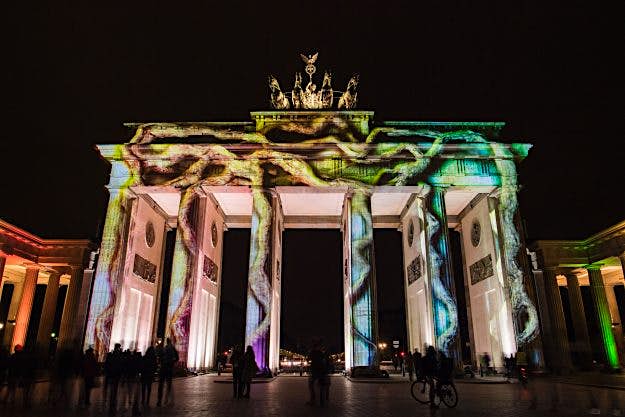 Travel News - GERMANY-ART-FESTIVAL-LANDMARK The Brandenburg Gate is lit up as part of the Festival of Lights.