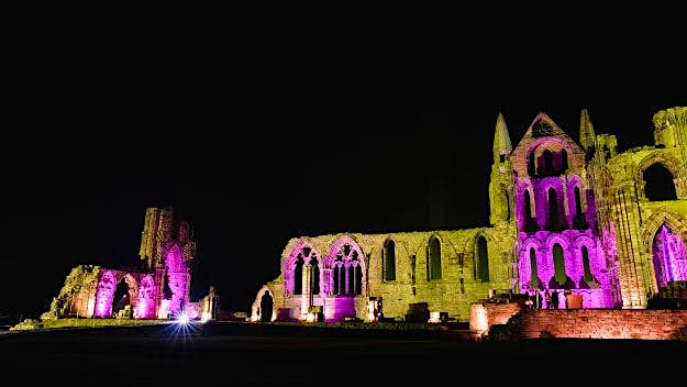 Travel News - Illuminations At Whitby Abbey The Abbey features 199 steps leading from the town up to the site.