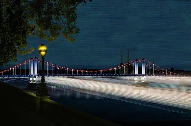 Travel News - Chelsea Bridge (c) MRC and Sam Jacob Studio and Simon Heijdens The "Thames Nocturne" design forms a ribbon of light connecting Chelsea to Wapping. Light itself is used as a medium to create weaves of light forming a volume in space.