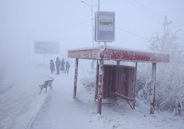 A frosty bus stop in Yakutsk.