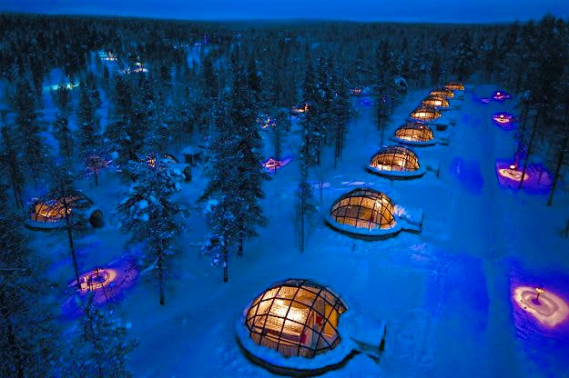 Travel News - igloos-view-from-air-kakslauttanen-jpg A view of the igloos lit up at night.