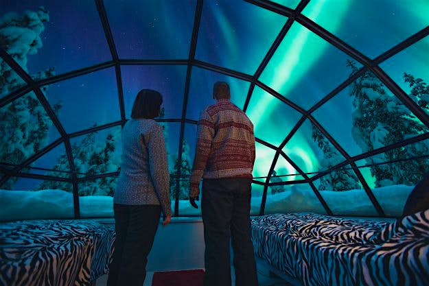 Travel News - kakslauttanen-glass-igloo-inside-northern-lights Glass igloos offer stunning views of the Northern Lights.