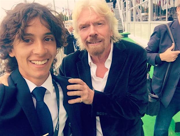 Travel News - richardbranson-at-aircraft-order-event Aviation analyst Alex Macheras with Virgin's Richard Branson. Image: Alex Macheras