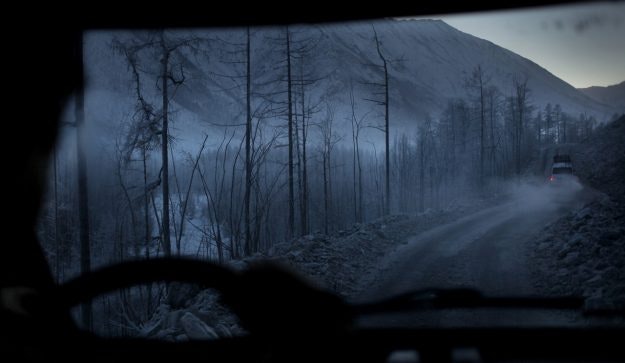 The broken landscape of Stalin's Kolyma Highway. Without a rail link to the city, the highway remains the only major land route in and out of Yakutsk.