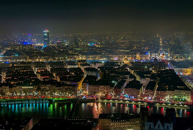 Travel News - festival-of-lights-gettyimages-454448013 A general view from the highest tower of the Basilica of Fourvieres, during the Festival of Lights on December 8, 2013 in Lyon, France