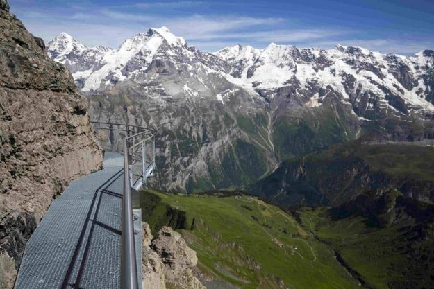 The Thrill Walk is a dramatic bridge at the Schilthorn summit in the Bernese Oberland in Switzerland. Image: Schilthorn