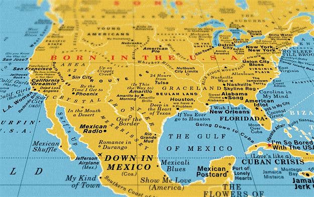 Travel News - Dorothy 0114 - World Song Map Special Close Up O - Med 'Born in the USA' takes pride of place.