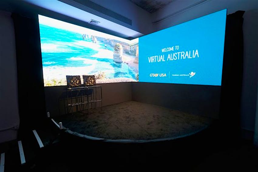 Travel News - A Virtual Tour of Australia in NYC A view of the presentation screens at a Virtual Tour of Australia in NYC. Image: Dimitrios Kambouris/Getty Images