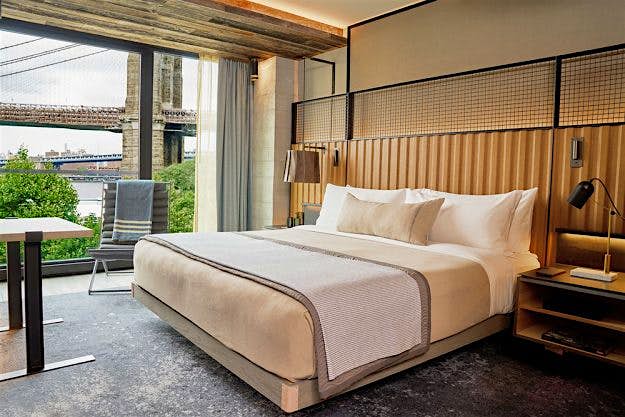 Travel News - brooklyn A bedroom at the new eco-friendly 1 Hotel in Brooklyn Bridge. Image: 1 Hotels