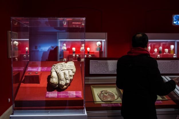 The foot of Zeus artefact, currently on display, inside the National Museum of Afghanistan, located in Kabul, on 24 February 2017. The foot is believed to of been looted during the Afghan civil war that ensued following the Soviet withdrawal. 