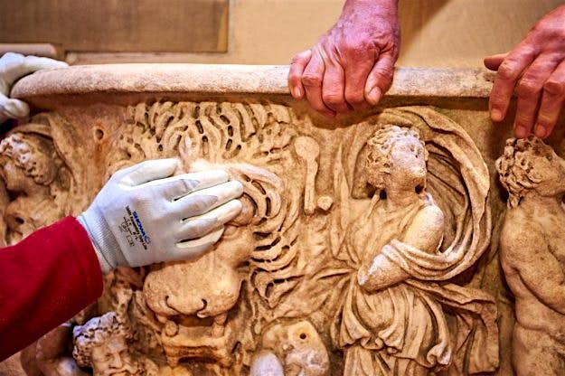Travel News - A Roman Sarcophagus has been rescued from humble duty as a flower pot. Image: Blenheim Palace