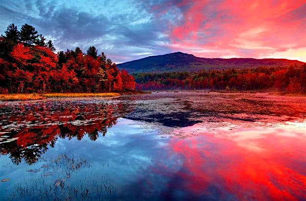 Travel News - Brillaint sunset and Mount Monadnock reflecting on a small pond New Hampshire has been voted best place to retire to by Bankrate.com. Image: Denis TangneyJr/Getty Images