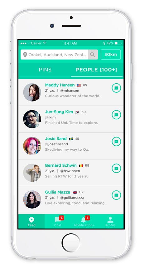 Travel News - Preview People The people pane in the Herepin app.