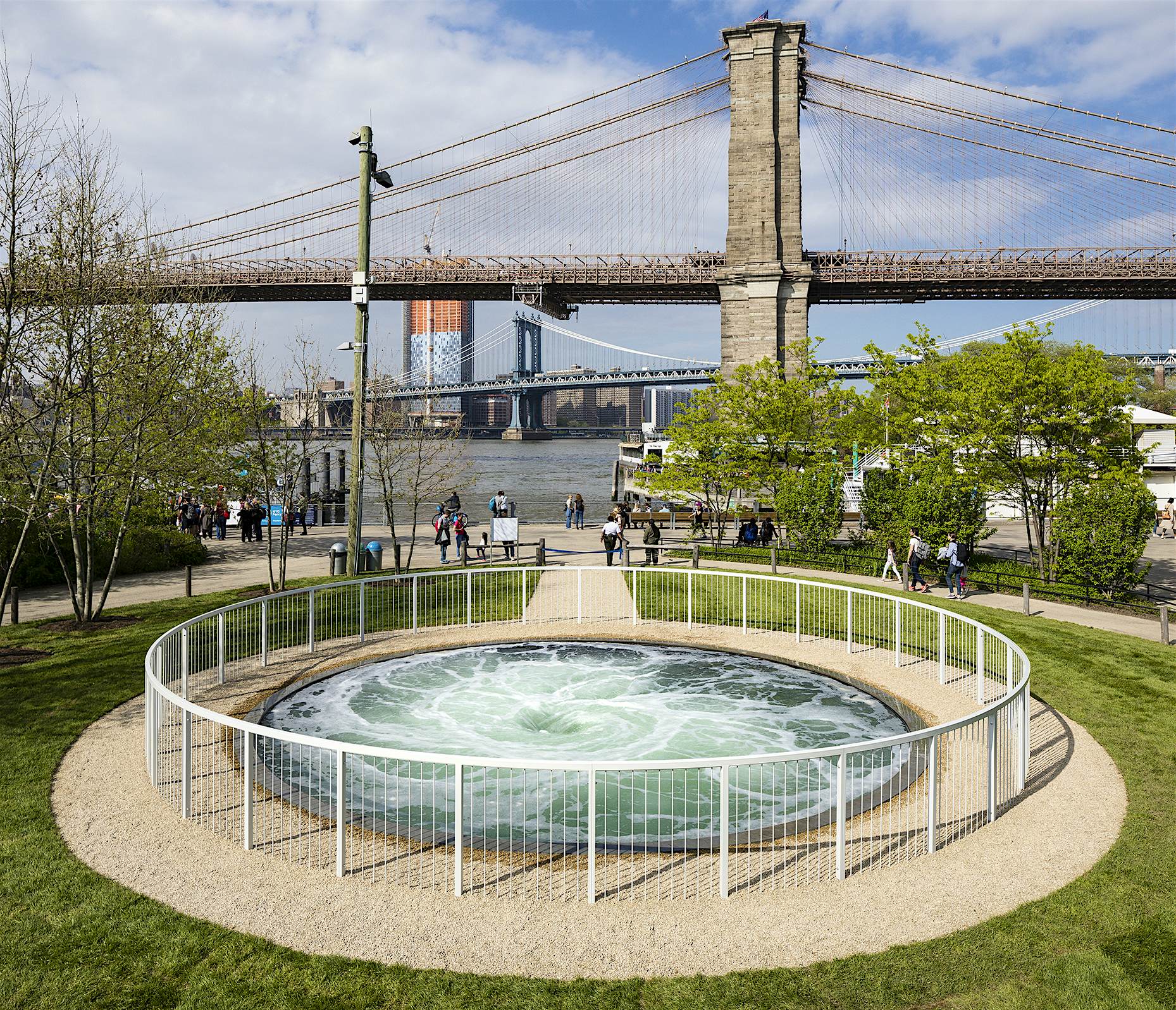 Travel News - Anish Kapoor's Descension in the shadow of Brooklyn Bridge Anish Kapoor's Descension whirpool.