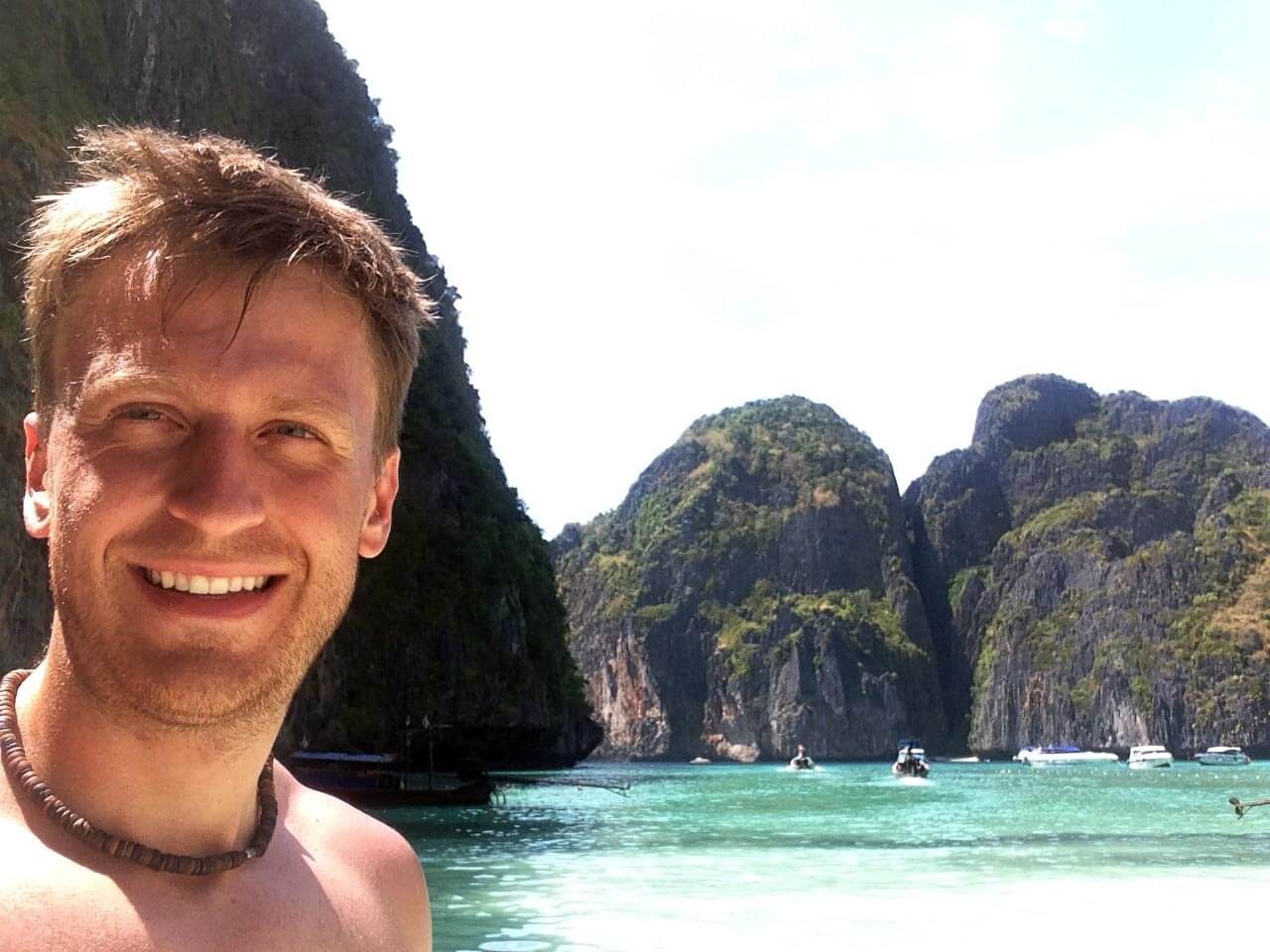 Dustin in Krabi in Thailand, 1 of 221 countries he visited. 