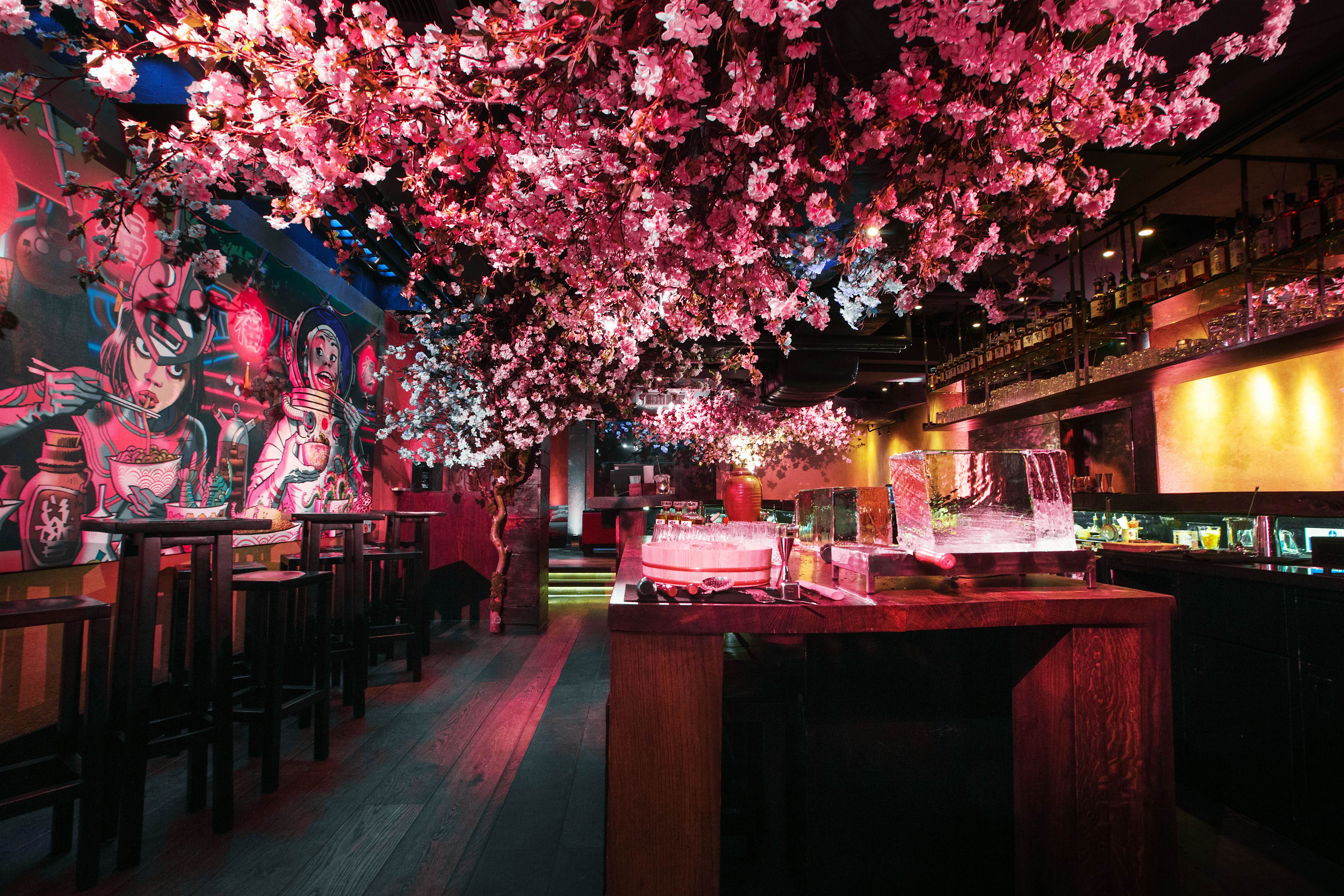 Travel News - Suntory Cherry Blossom Sakura in London Roka _Benjamin Eagle_HighRes-11 The cherry blossom installation at Roka's Shochu Lounge in London.