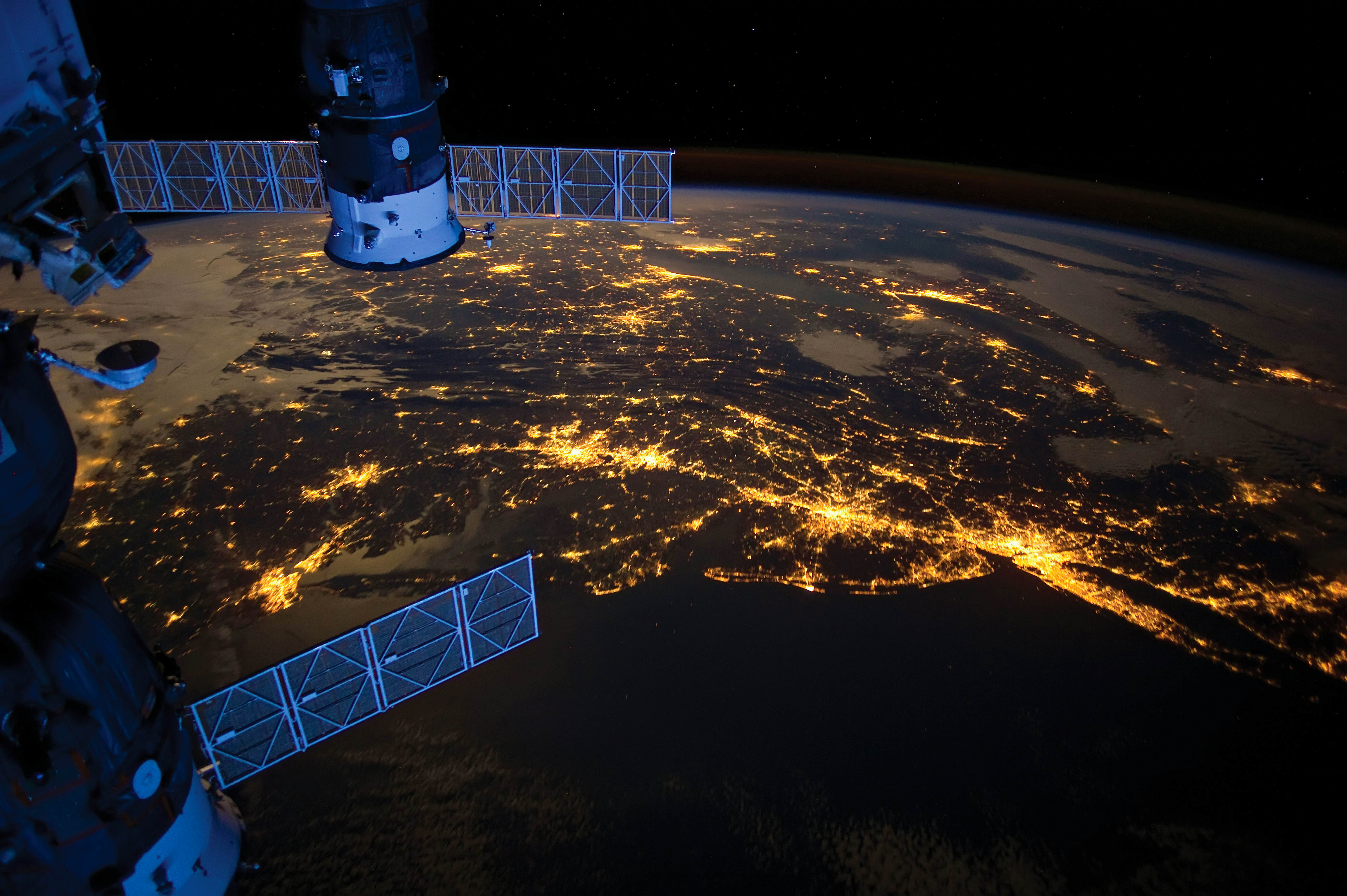 Travel News - spae skyglow earth-light-pollution-from-ISS An image taken from the International Space Station showing earth's light pollution.