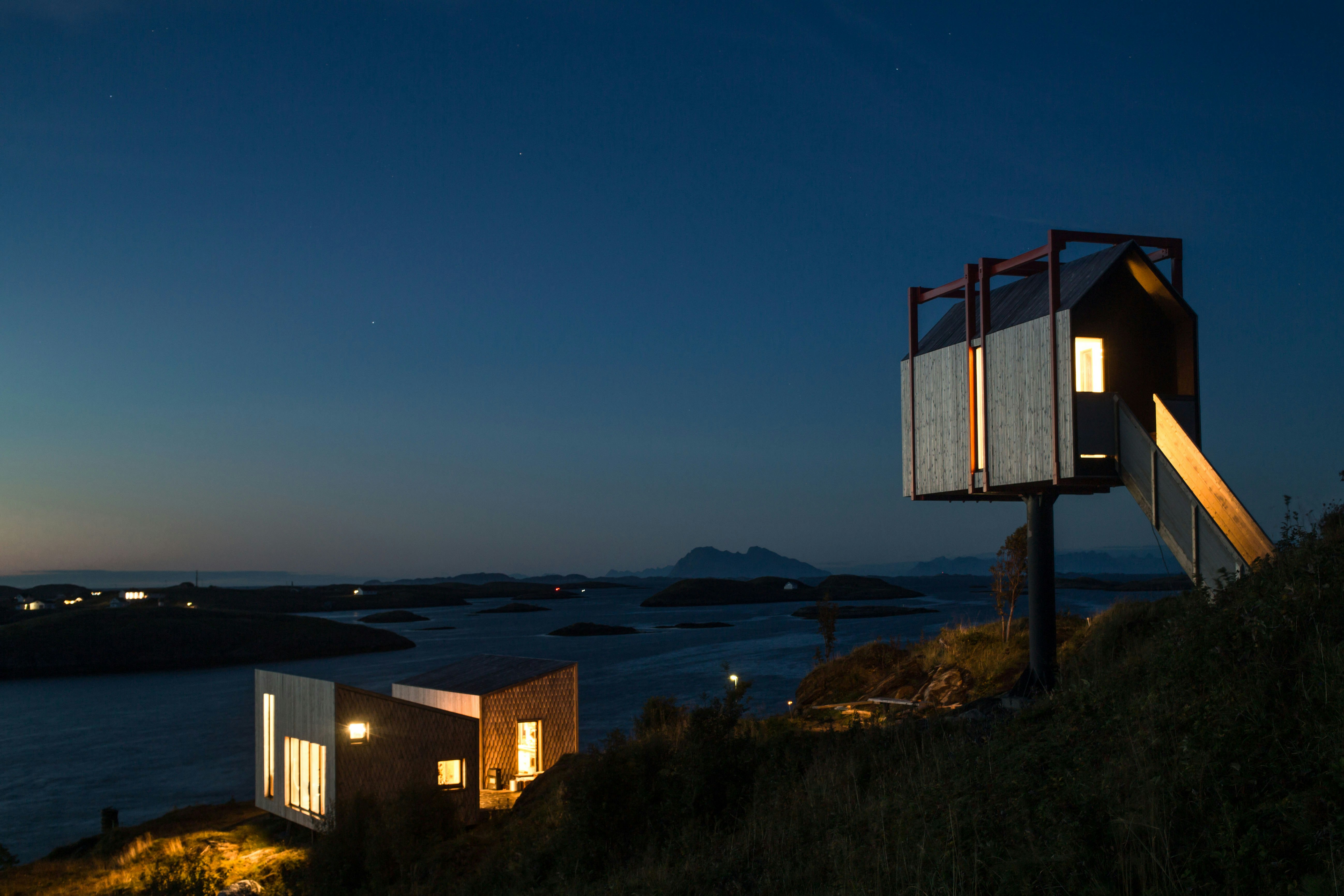 Nigh-time view of the island retreat